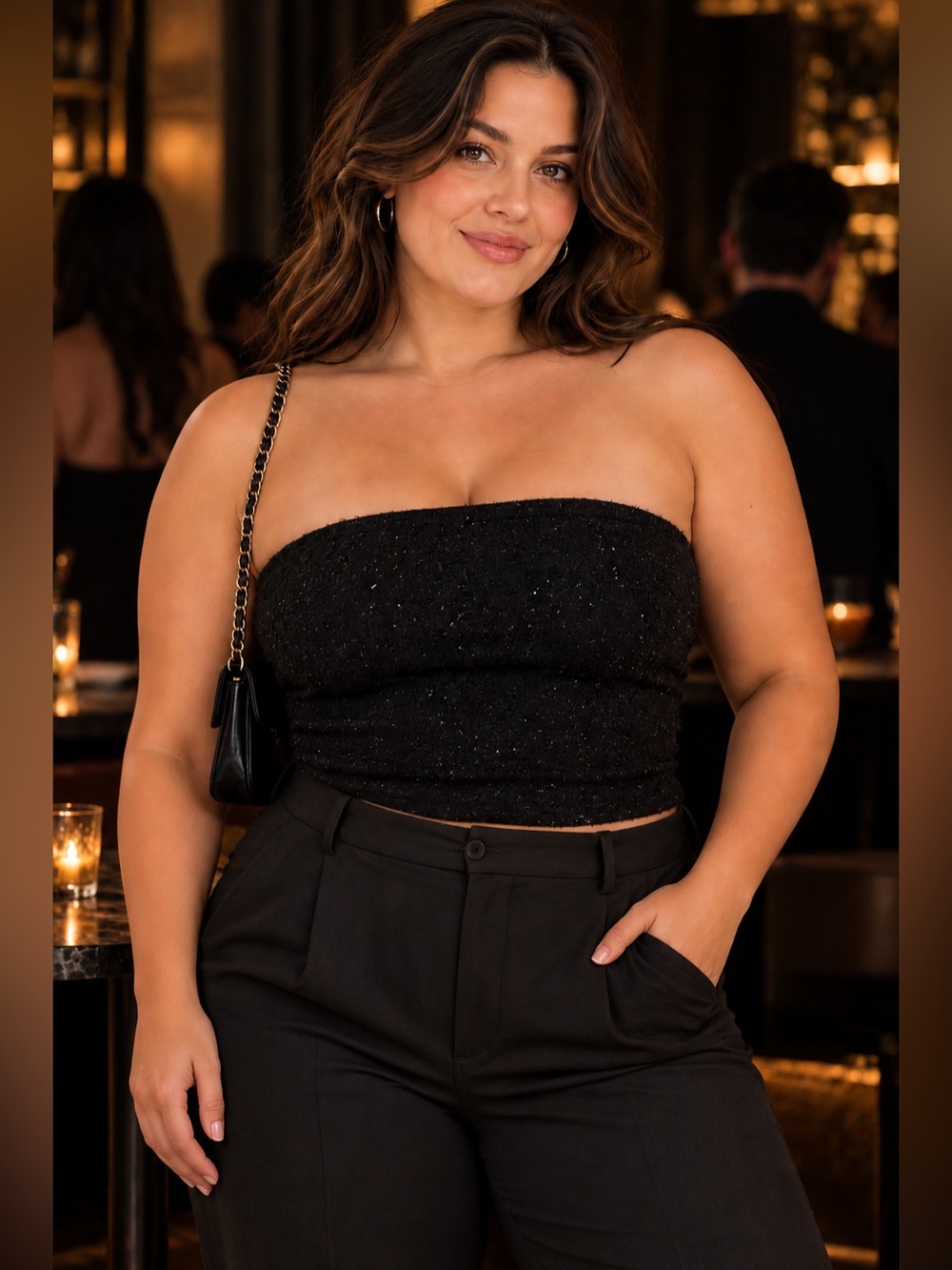 Astr The Label Black Metallic Strapless Top